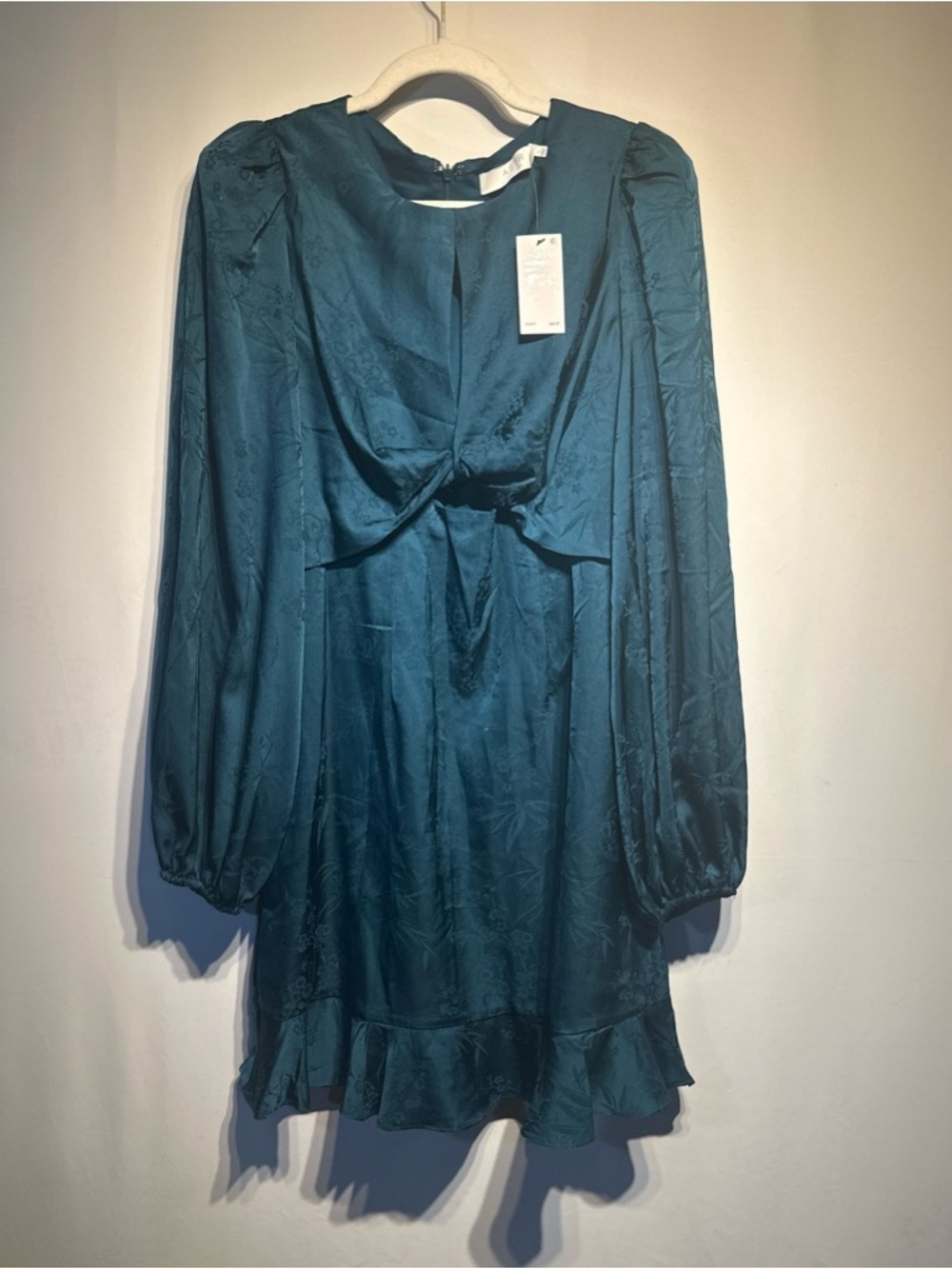 Astr Teal Long-Sleeve Satin Mini Dress